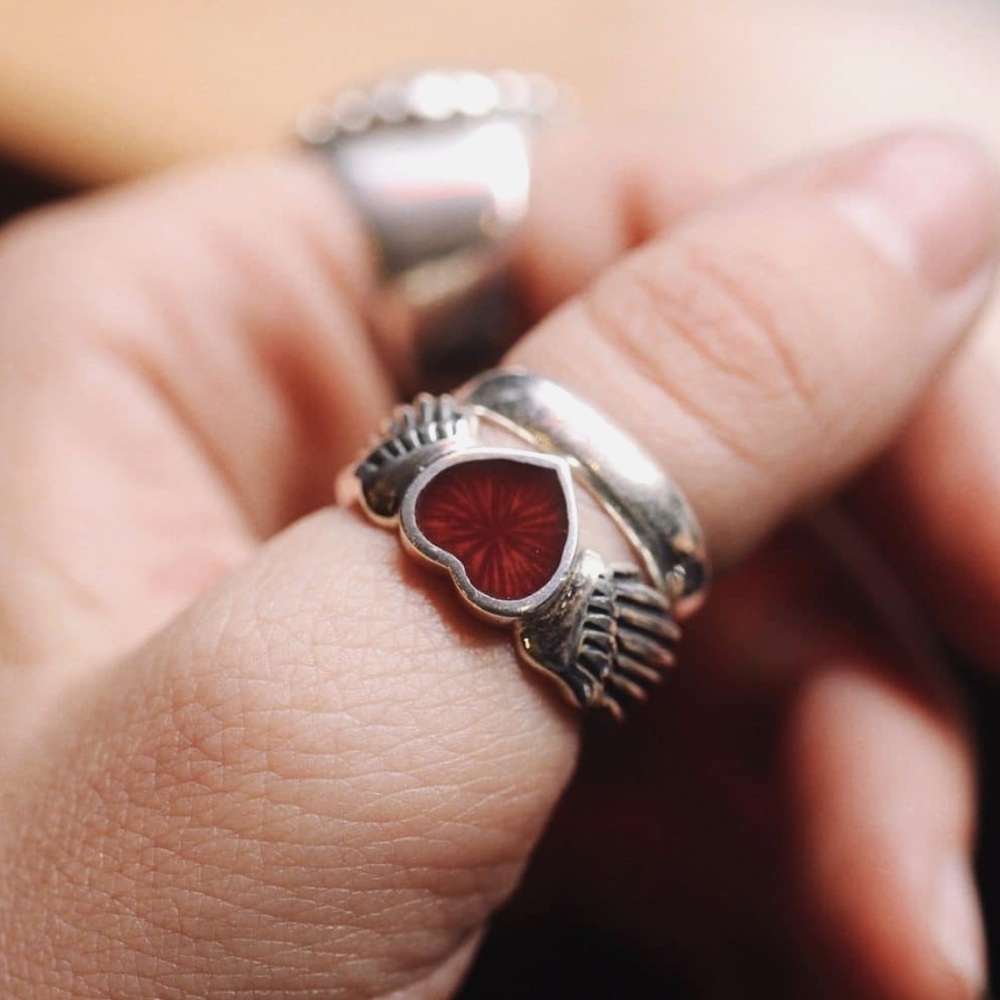 The Great Frog Winged Heart with Enamel Ring